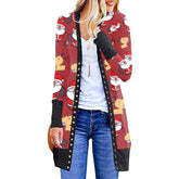 Christmas Sweater Casual Open Front Jumper Long Sleeve Cardigan Button Down Sweater with Two Side Pocke